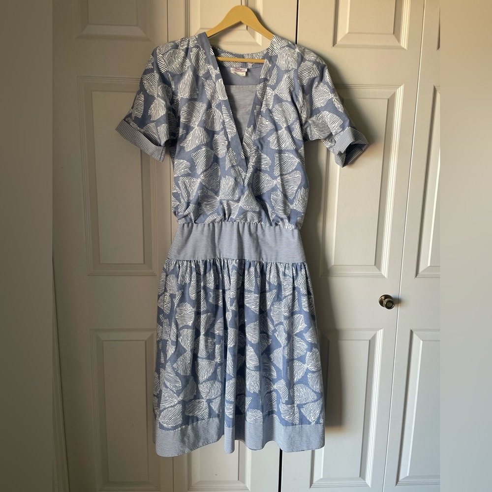 Milanzo | Vintage 80s day dress. Drop waist. Abstract print. USA. Cotton. Sz 11